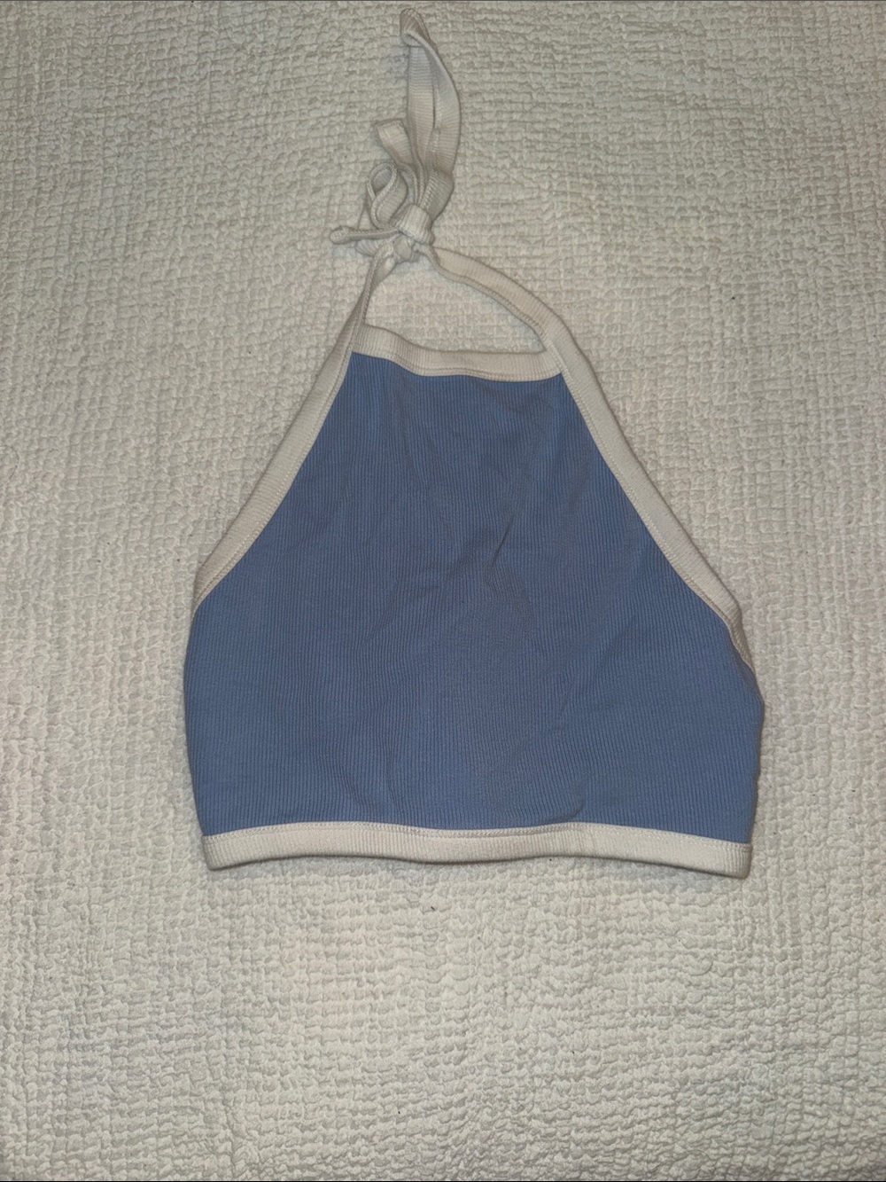 Garage Blue and White Ribbed Halter Crop Top